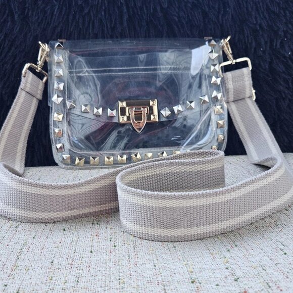 Handbags - Women Bag Clear Plastic Fashion Cross Body Bag Gold Tone Stud Shoulder Bag